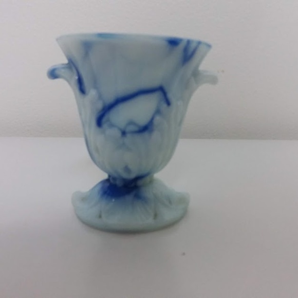 VINTAGE Argo Blue Agate Slag Glass urn vase Footed Marbled Depression Made USA - Picture 6 of 9